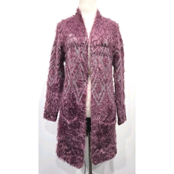 Eddie‎ Bauer Womens Cardigan Small Purple Long Sleeve Open Front Fuzzy Sweater S - Picture 1 of 9